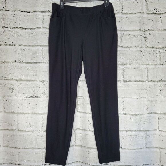 Eileen Fisher Stretch Crepe Slim Ankle Pants Black Womens Medium Pull On - Picture 2 of 12